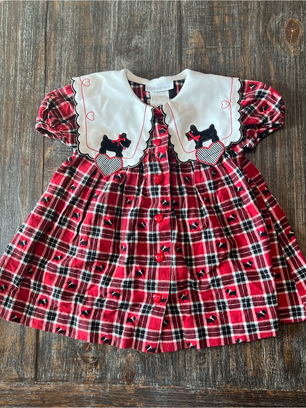 Bonnie Jean Red Plaid Dress with White Peter Pan Collar and Scottie Appliqués